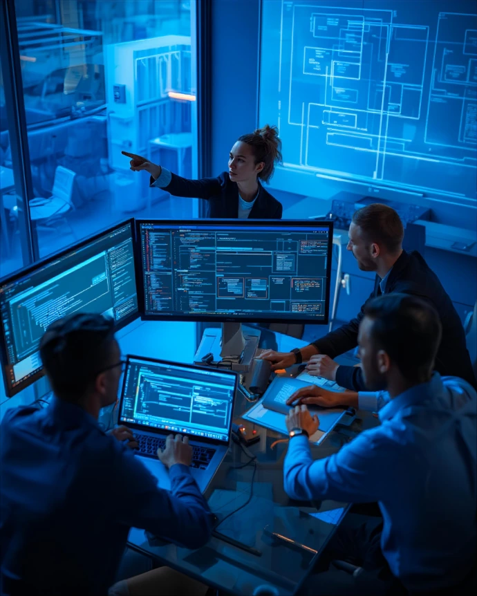 Enterprise software development team building custom business applications