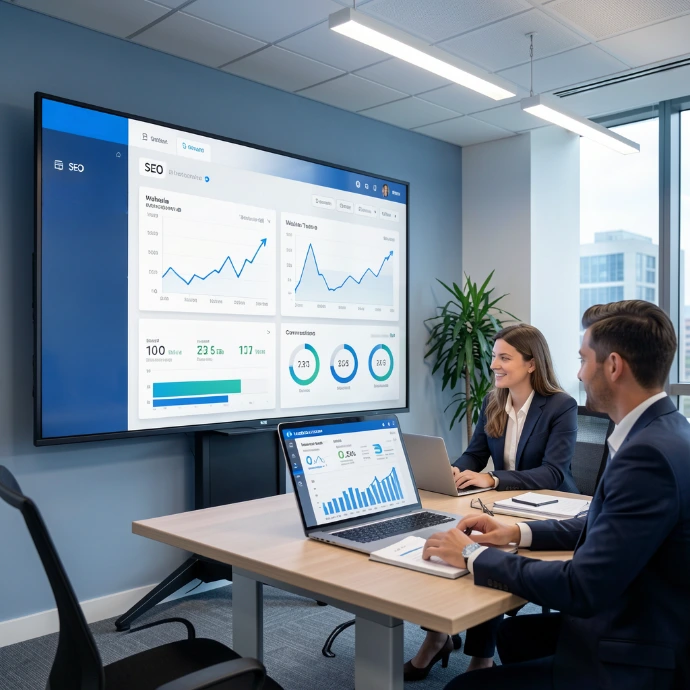 SEO analytics dashboard showing website traffic growth and performance metrics